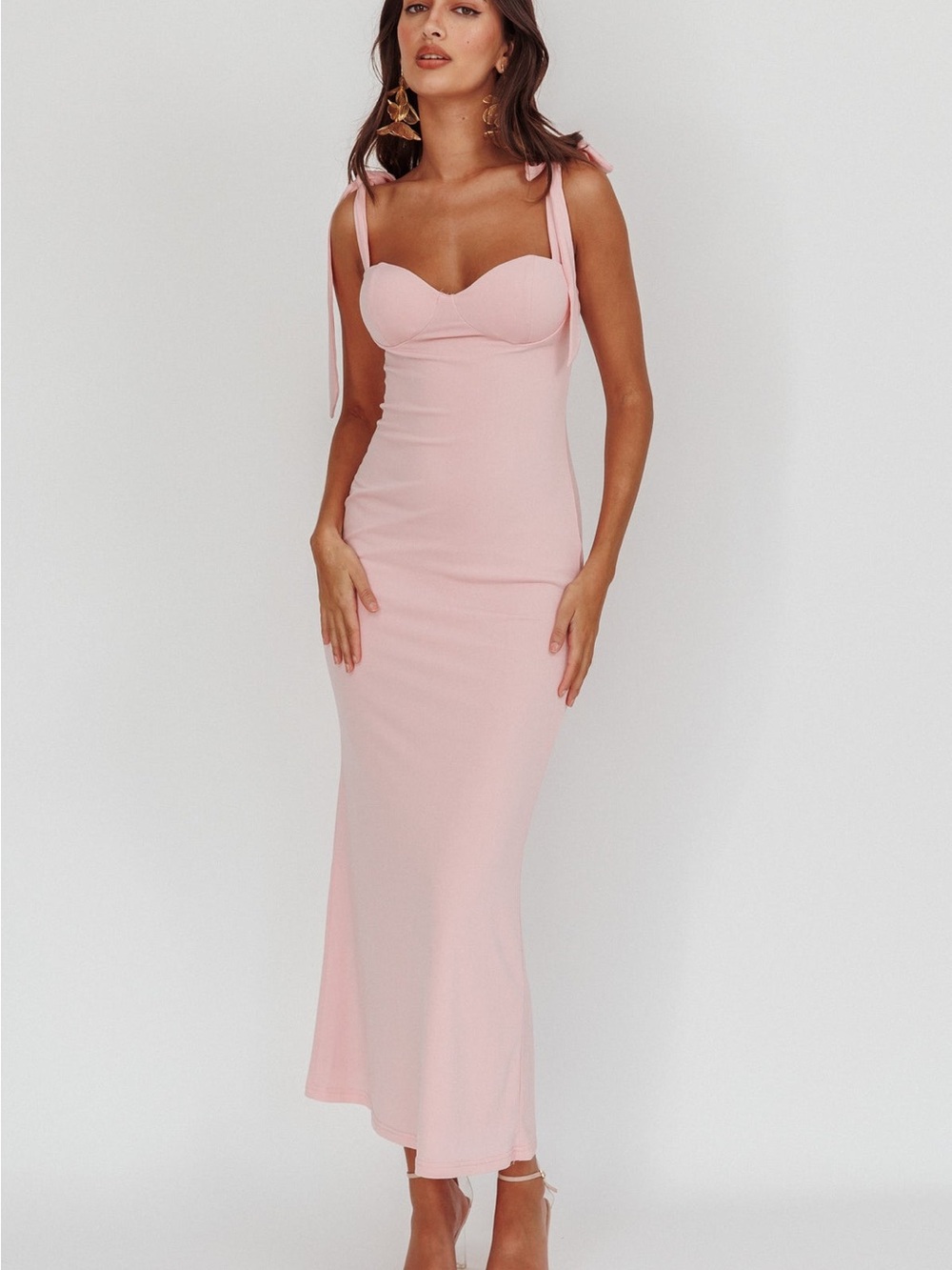 Selfie Leslie Blush Tie-Shoulder Bustier Maxi Dress